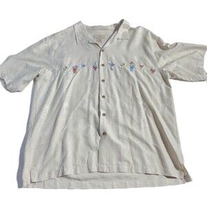 Paradise Collection Silk Button Down Shirt Cocktail Embroidery Size XL